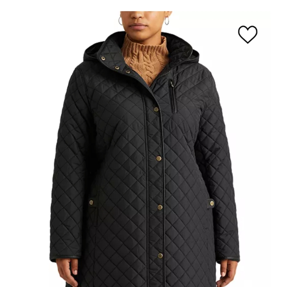 NWT Lauren Ralph Lauren Plus Size Quilted Faux-Suede-Trim Coat